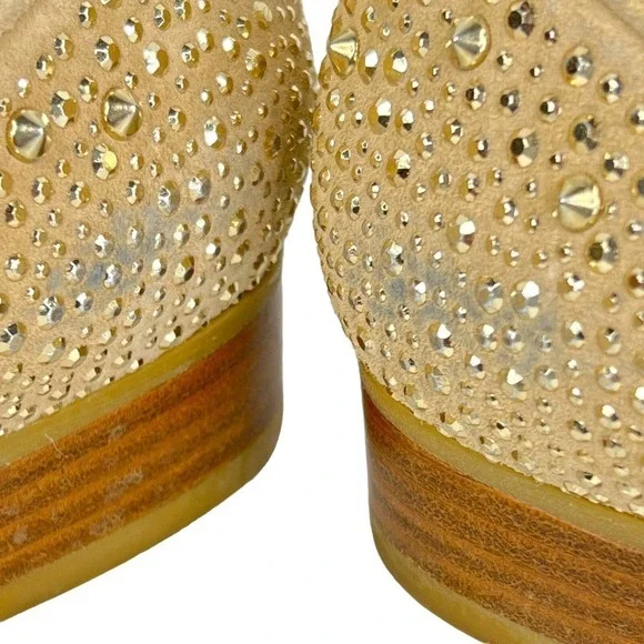 Stuart Weitzman Slipbeads Studded Gold ASO Hart of Dixie Heel Loafers 8.5 FLAW - Picture 11 of 12